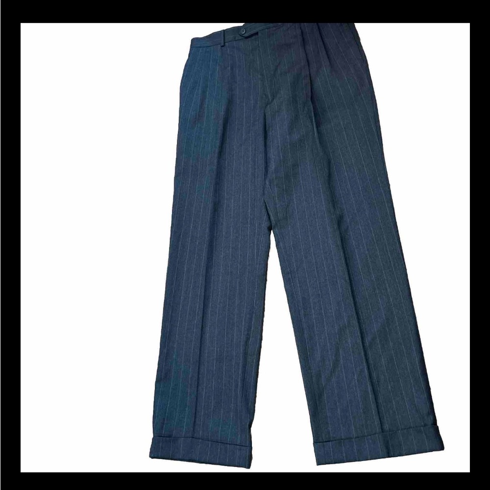 Jos A Bank Gordon Trousers Dress Pants 100% Wool Suit Gray Pinstripes 35x31